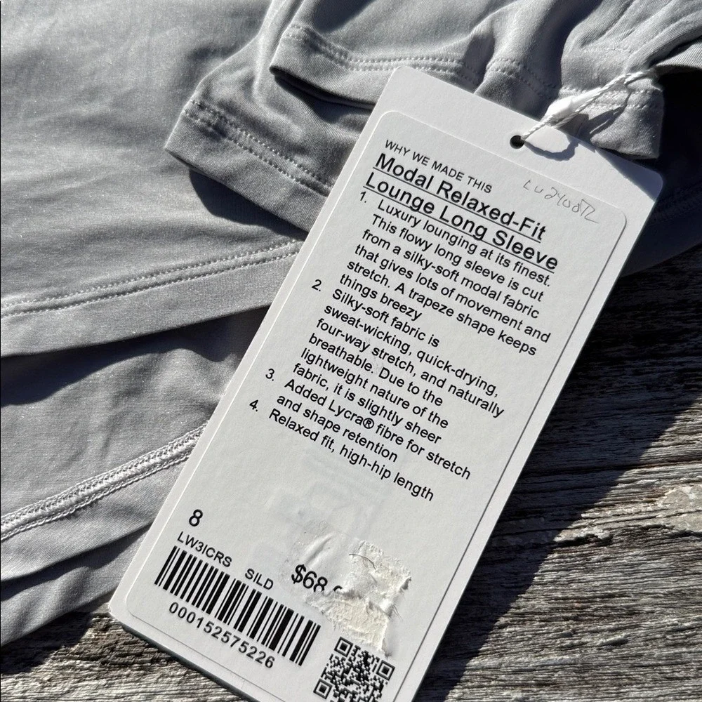 Lululemon Modal Relaxed-Fit Lounge Long-Sleeve Shirt size 8 Silver Dust Gray nwt - Picture 5 of 5